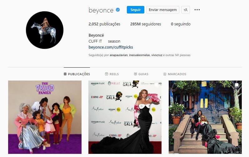 perfil do Instagram da Beyonce