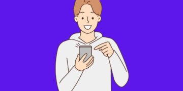 desenho de homem sorrindo usando celular
